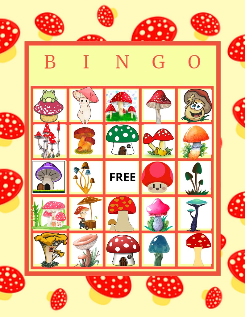 Mushroom Bingo Cards: 50 Printable Cards for Family Game Night (digital ...