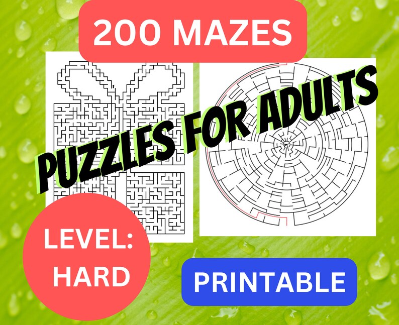 Printable Activity Book for Adults 200 Mazes Hard Level Gift Shape