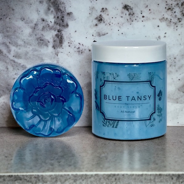 Blue Tansy Body Scrub and Soap Spa Treatment, Handmade Self Care Gift Set for Bath and Body, Small Box Gift, Gift for Her