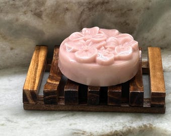 Handmade Floral Glycerin Soap with Wooden Soap Dish Set
