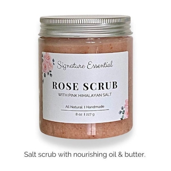 Salt Scrub by Signature Essential, Pink Himalayan Salt Scrub, Rose Scrub, Body Scrub Gift