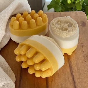 Lemon Bliss Loofah Soap Bar, Massage Bar Soap, Handmade Natural Lemon Soap