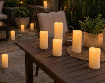 Set of Four Flameless LED Pillar Candles – Cozy Patio Decor, Hurricane Alternative
