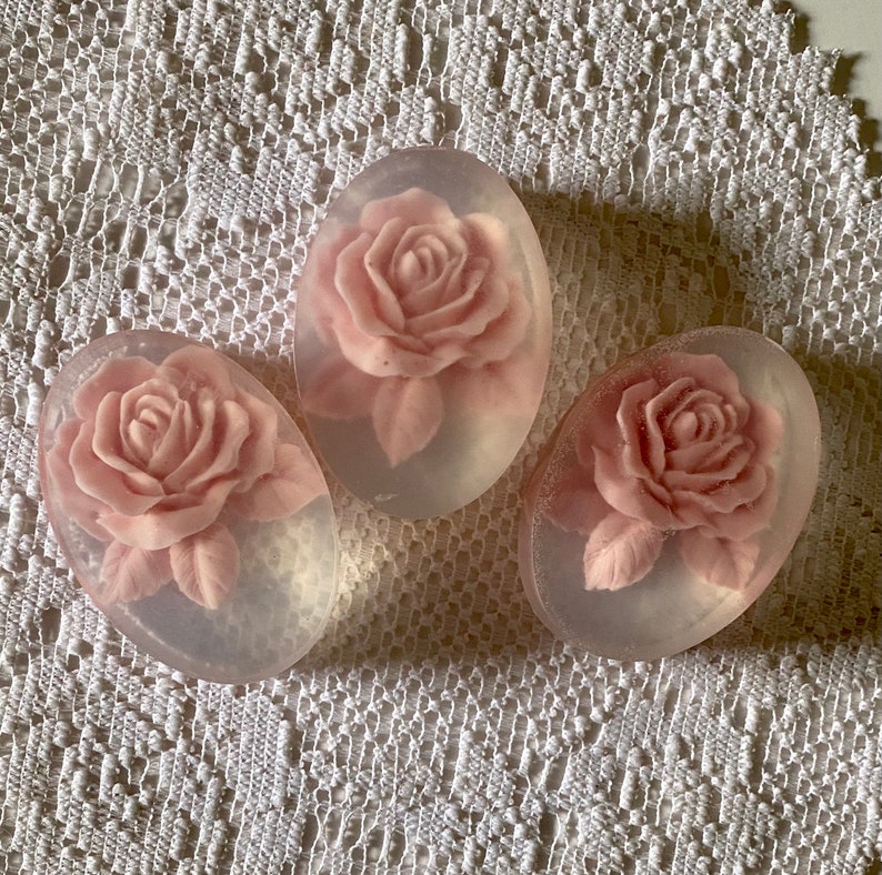 Clear Rose Soap by Signature Essential, Handmade Soap Bar, Gift For Her, Victorian Tea Gift, Bridesmaid Gift image 3