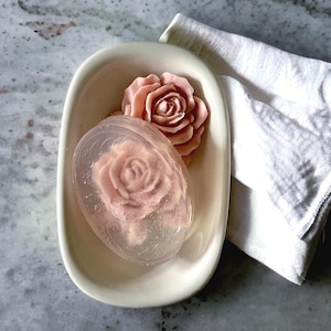 Clear Rose Glycerin Soap Bar, Vintage Victorian Floral Bath Accessory
