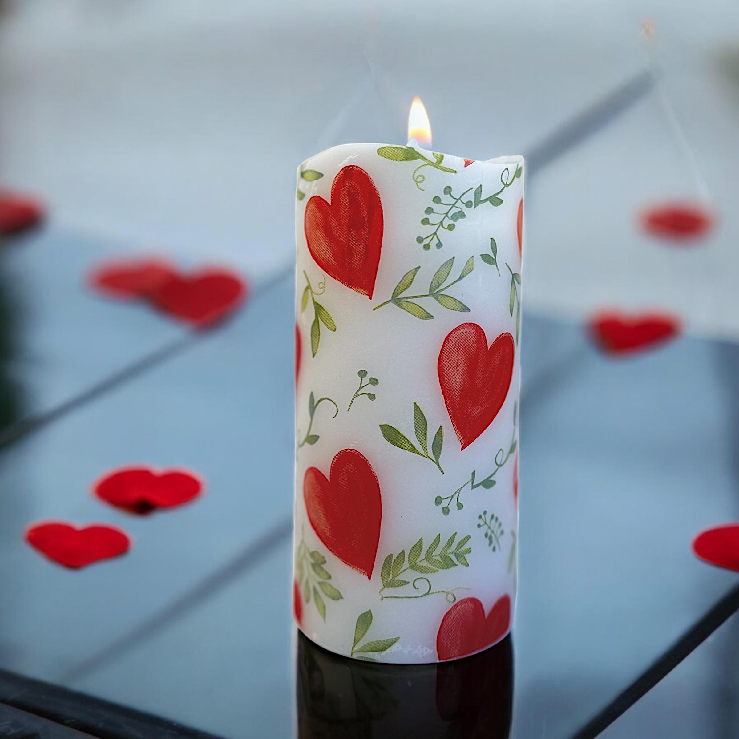 Valentine's Day Candle, Best Flameless Candles, Decoupage Candles, Pillar Candles, LED Candles, Candle Gift, Gift for Him, Gift for Her