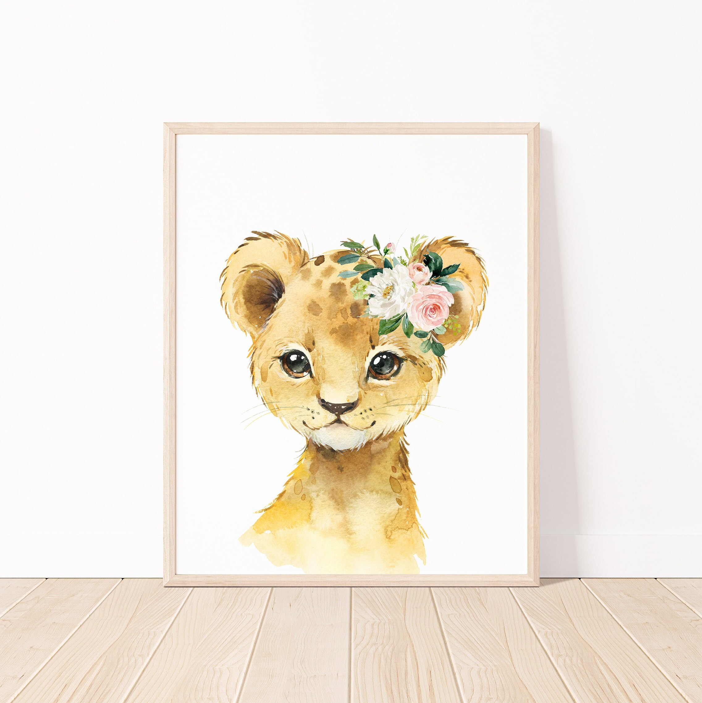 Safari Animals Floral Nursery Wall Art Printables, Jungle Blush Pink ...