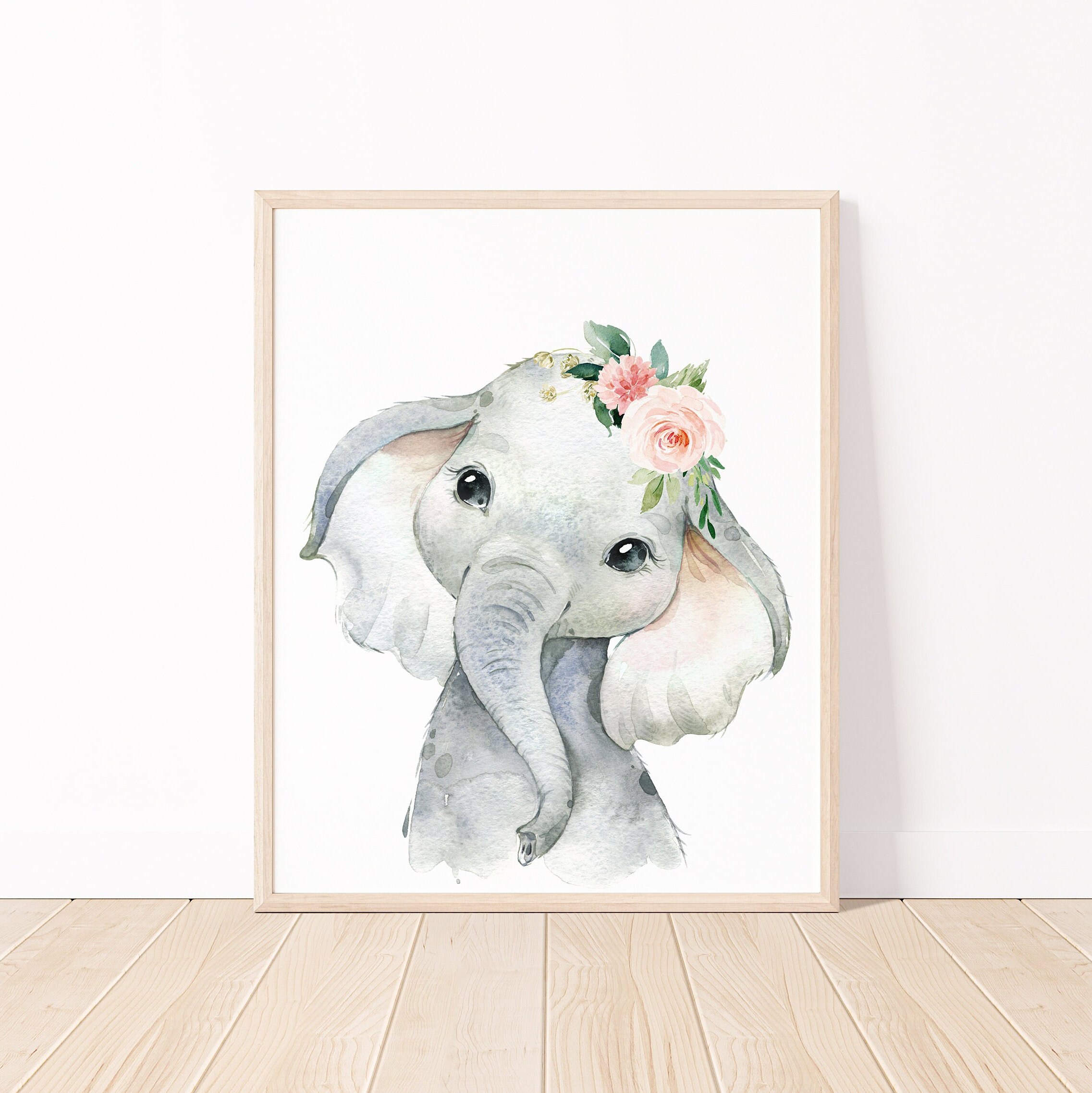 Safari Animals Floral Nursery Wall Art Printables, Jungle Blush Pink ...