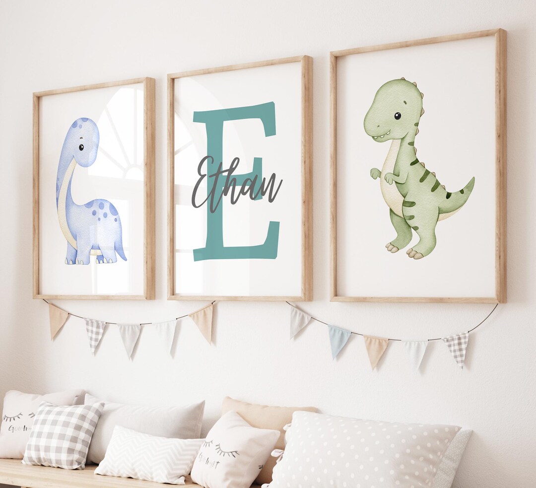 Dinosaur Nursery Wall Art Prints, Personalized Dinosaur Prints ...
