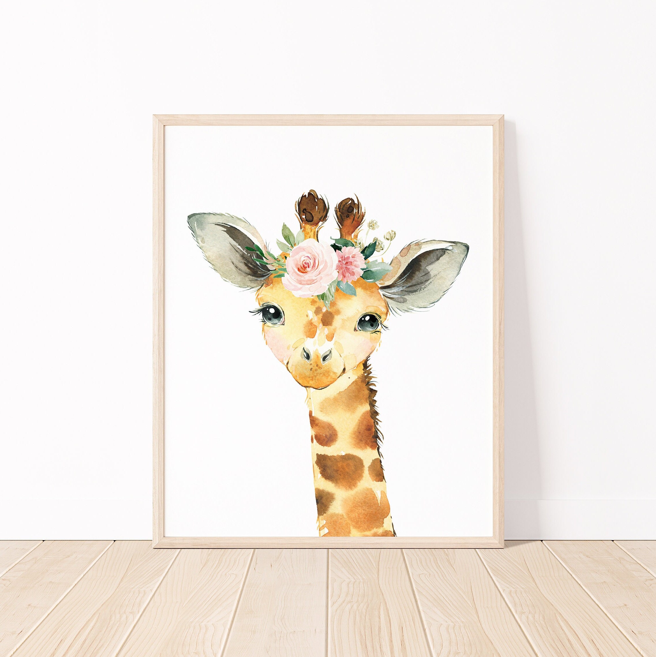 Safari Animals Floral Nursery Wall Art Printables, Jungle Blush Pink ...