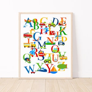 Transportation Alphabet Print, Cars Trucks Abc Poster, Boy Play Room Wall Art, Nursery Decor, Vehicles Kids Printables DIGITAL DOWNLOAD P114