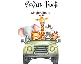 Safari Animals Truck Clipart, Jungle Birthday Decor, Baby Shower Invite, Transparent PNG, (Digital Download)
