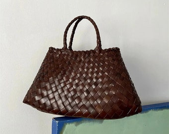 French Genuine Leather Hand-Held First Layer Cowhide Leather Single-Shoulder Bag Woven Bag Women