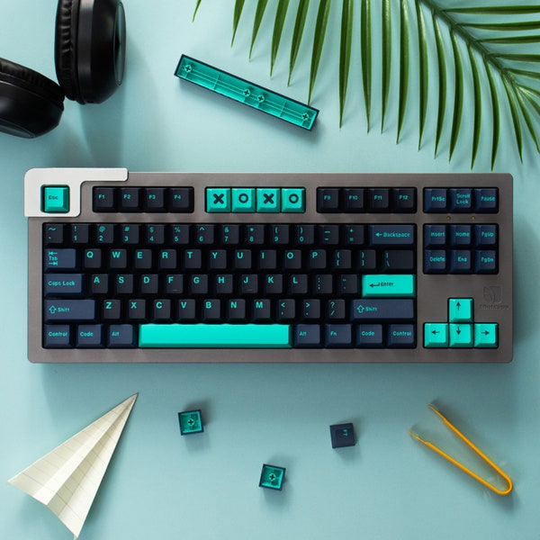 171PCS Cyan Theme Keycaps Set, Navy Keycaps, Mechanical Keyboard Keycap Set, Cherry Profile Keycap Set, ABS Keycap Set, Keyboard Accessories