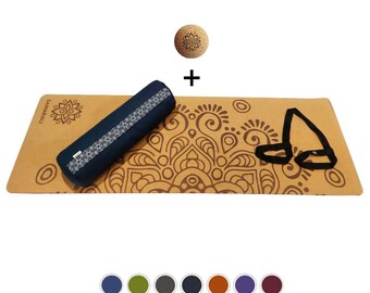 Yin yoga set - Yoga bolster | Cork yoga mat | Cork massage ball  | Cotton strap