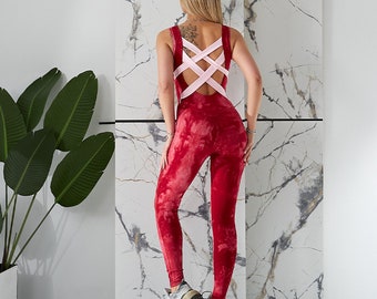 Combinaison de yoga Aphrodite - Rouge tie-dye | Combinaison pour femme | Body|Coton riche | Produit de manière éthique
