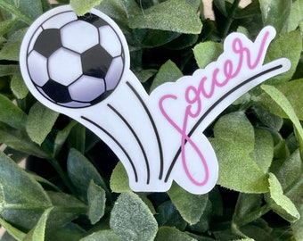Pink Soccer Water Resistant Water Bottle Vinyl Sticker, Soccer Gift for Soccer Player, Cute Soccer Gift for Her