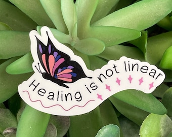 Healing is Not Linear Water Resistant Water Bottle Sticker, Butterfly Gift for Her, Chronic Illness Decal for Her