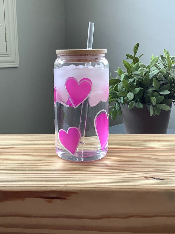 Color Changing Glass Can, Heart Drinking Glasses, Iced Coffee Cup