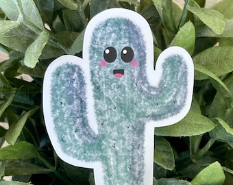 Cartoon Saguaro Cactus Vinyl Sticker, Water Resistant, Laptop and Water Bottle Sticker, Cactus Desert Decal, Plant Gift for Plant Lover