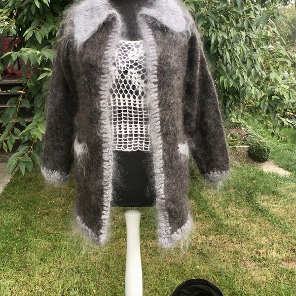 Manteau tricoté en laine de chèvre Angora, laine 100% écologique, chaud, cosy, chic, style folk