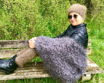 Mohair scarf, cuddly, warm, fluffy made from ecological angora goat wool