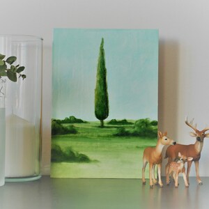 Albero, Dipinto ad acrilico, fatto a mano su carta, montato su pannello di legno, cm 17,5 x 24,6 alto 1,8 (inc 6,8 x 9,6 alto 0,7)