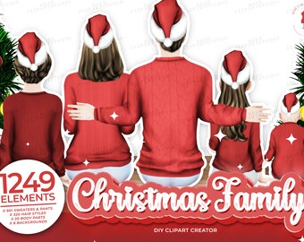 Christmas family Clipart, Sitting Family, New Year Clipart, X Mas Family Clipart, Love Clipart ,Custom Family Portrait, Gift Idea Clipart
