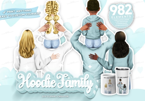 Hoodie Family Clip Art, mother clipart, father clipart, Parents Clipart, DIY Clip Art, Family Clipart,Custom Family Portrait