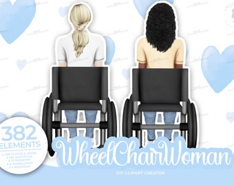 Wheelchair woman,A disabled person,Family clipart, best friends clipart, woman wheelchair user, Nurses clipart ,Customizable clipart