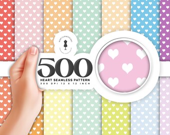 500 Heart Seamless Patten Digital Paper Pack, Commercial Use Instant Download Seamless Heart Pattern Digital Papers
