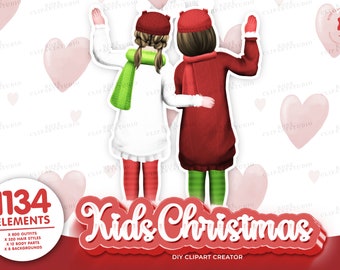 Christmas Kids Clipart, ChristmasFamily, New Year Clipart, X Mas Family Clipart, Love Clipart ,Custom Family Portrait, Gift Idea Clipart