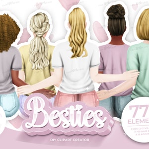 BFF Bester Freund Liebe Clip Art, Herz Hände Mädchen BFF Clipart, Soul Sisters, Beste Freunde Clipart, anpassbar, benutzerdefiniertes Portrait
