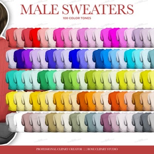 May include: A collection of 100 color tones of sweaters. The sweaters are all the same style, with long sleeves and a crew neck. The sweaters are arranged in rows of 10, with each row featuring a different color.