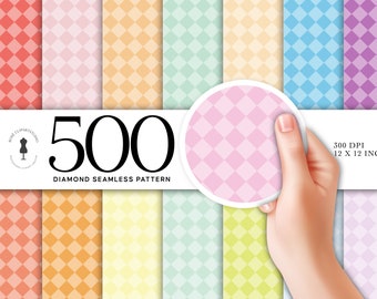 500 diamond Seamless Patten Digital Paper Pack, Commercial Use Instant Download Seamless Diamond Pattern Digital Papers