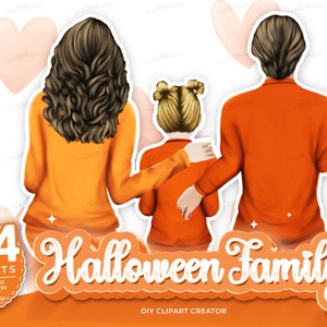Halloween Family Clip Art, Halloween clipart, Parents Clipart, DIY Clip Art, Sitting Family, Autumn&#39;s day Gift Ideas,Custom Family Portrait,
