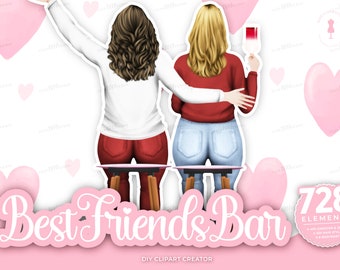Best Friend Club, Girls in Cocktail bar, Bar, club Fashion, cocktails, filles amusantes, Chaises de bar, Best Friend clipart, Party clipart Bachelorette party