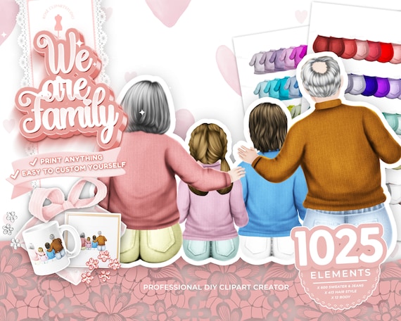 Grandmother clipart, Parents Clipart, DIY Clip Art, Sitting Family,Grand Mother's Day Gift Ideas,Custom Family Portrait,Family Clip Art