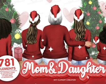 Christmas family Clipart, Sitting Family, New Year Clipart, X Mas Family Clipart, Love Clipart ,Custom Family Portrait, Gift Idea Clipart