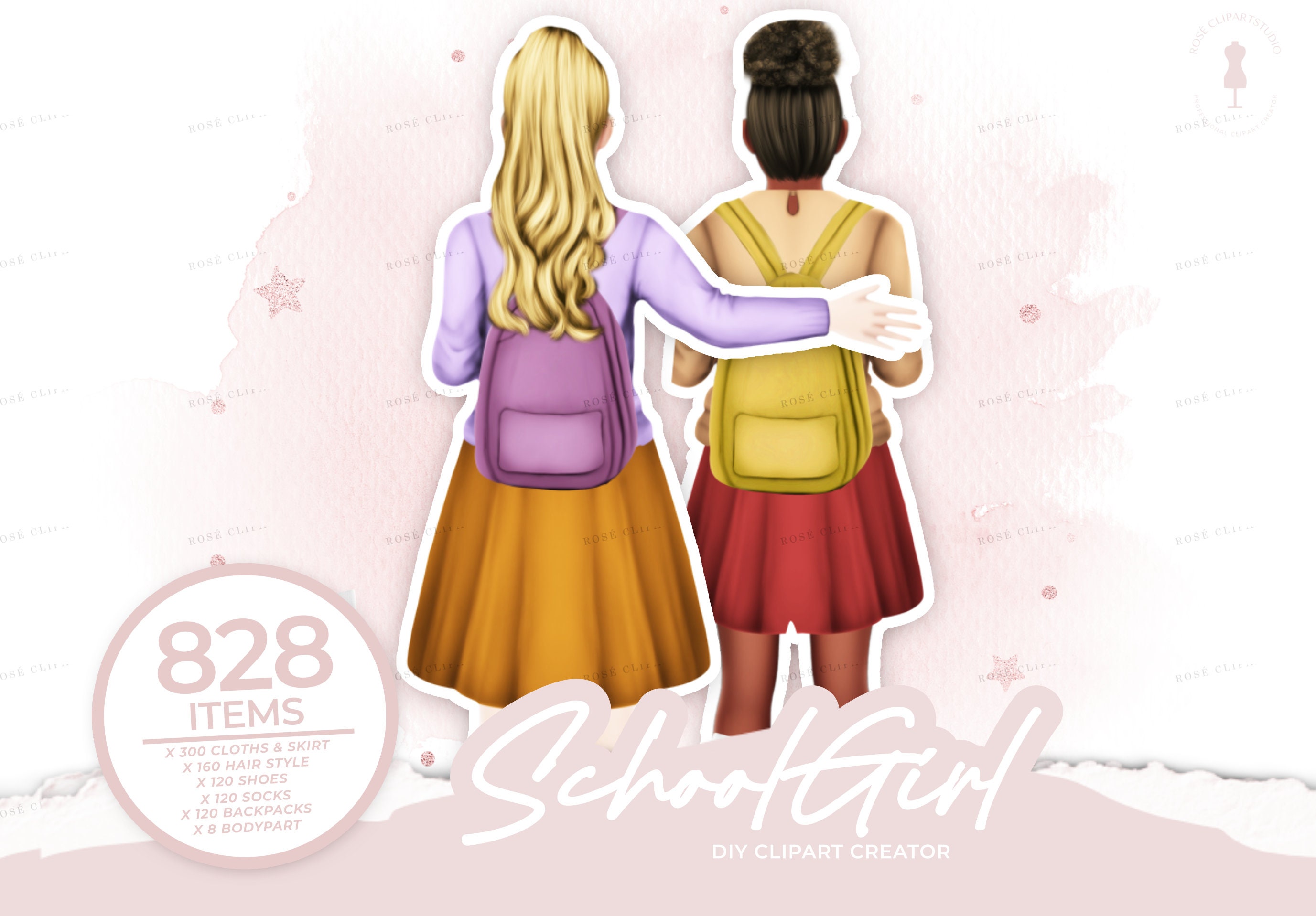 School Girls Clip Art, BFF Friends,back to School, , Students ...