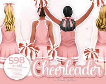 CheerleadersGirl Clip Art, Custom Cheerleader, Sports Girls PNG, Pom Pom, Girl Team Clipart,Cheerleaders Clipart