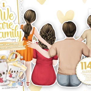 Clipart famille, clipart mère, Clipart parents, clipart bricolage, famille assise, idées cadeau fête des mères, fête des pères, portrait de famille personnalisé