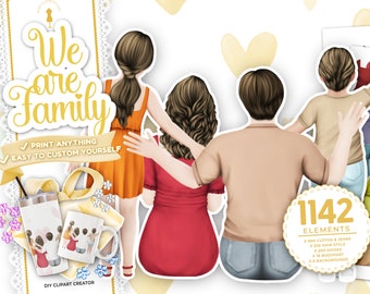 Familie Clip Art, Mutter Clipart, Eltern Clipart, DIY Clip Art, sitzende Familie, Muttertag Geschenkideen, Vatertag, benutzerdefinierte Familienportrait