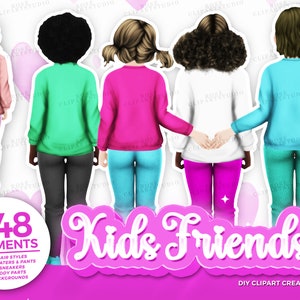 Kids Friends Clip Art ,Friends BFF Clipart, toddler kids clipart ,Best Friends Clipart, Customizable,Custom Portrait