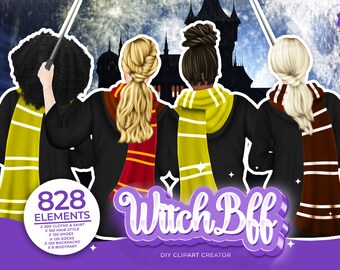 Witchers BFF Best Friend Clip Art ,Witches Best Friends, Witch Clipart, Halloween Clipart, Witchy Clipart, Witchcraft Magic, Wizard Clipart