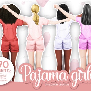 Pyjama Gir, vrije dag clipart, gezellige clipart, BFF beste vriend liefde illustraties, Soul Sisters, beste vrienden clipart, aanpasbaar, aangepaste portret