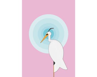 Minimalistische Reiher Line Art Matte Vertikales Poster | Japanisch inspirierte Pinselstrich Illustration