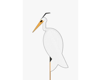 Minimalistische Reiher Illustration Matte Vertikales Poster | Japanisch inspirierte Wandkunst