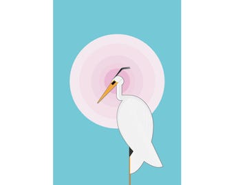 Künstlerische Reiher Minimalistische Line Art Matte Vertikales Poster | Japanisch inspirierte Wandkunst