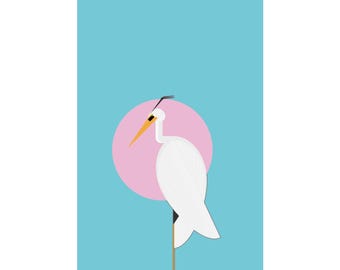 Minimalistisches geometrisches Reiher Matte Vertikales Poster | Japanisch inspirierte Reiher-Wandkunst